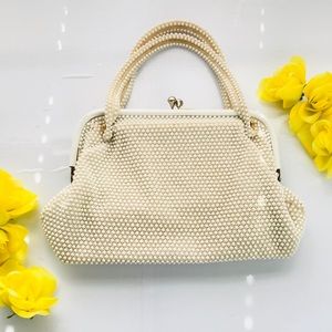 Cream bead embellished vintage style handbag